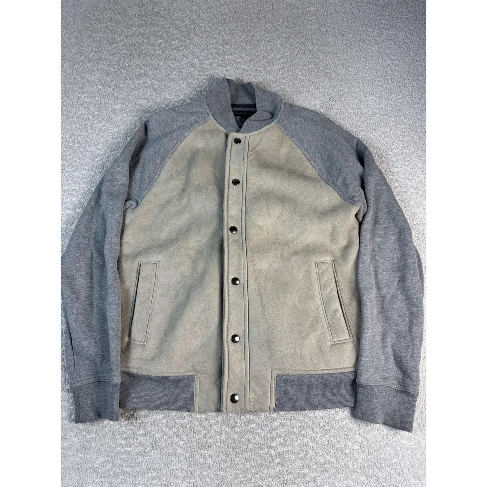Banana Republic Jacket Mens Medium Beige Gray Sherpa Lined‎ Varsity Snap Front
